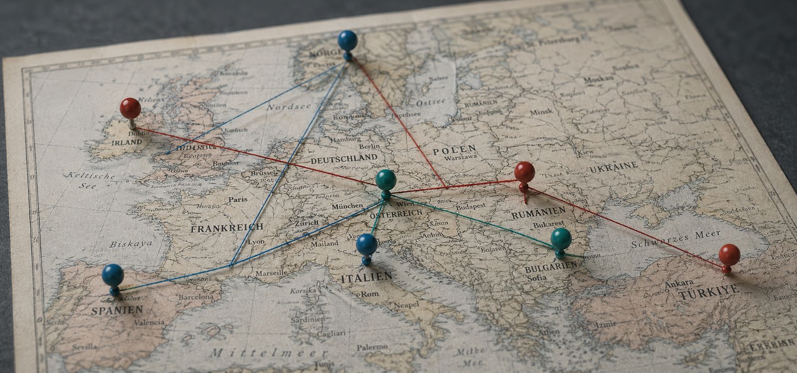 Map of Europe highlighting the 8 partner countries
